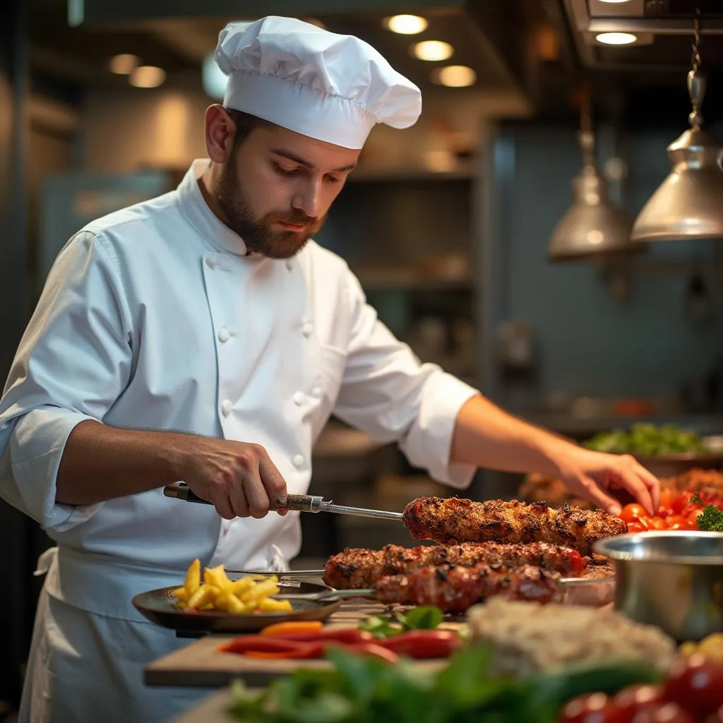 Chef preparando kebab